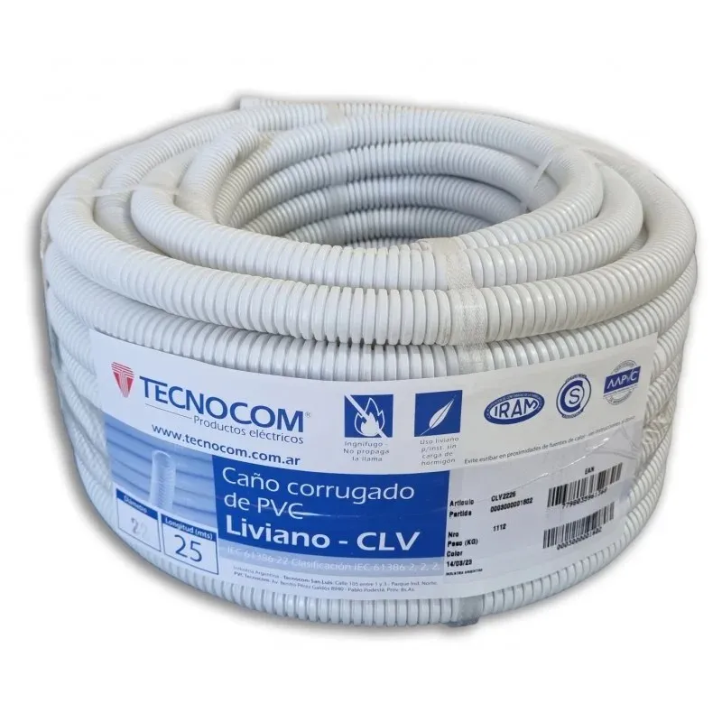 Caño corrugado de PVC para instalación eléctrica Tecnocom